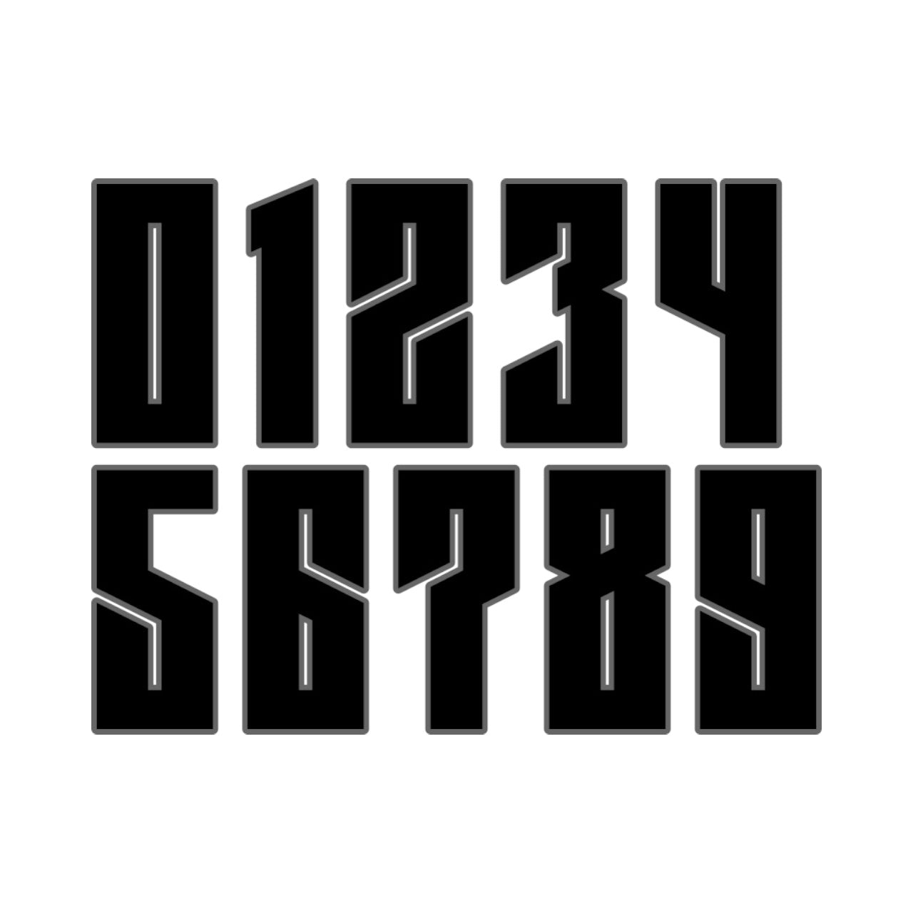 Black geometric style numbers on a white background.