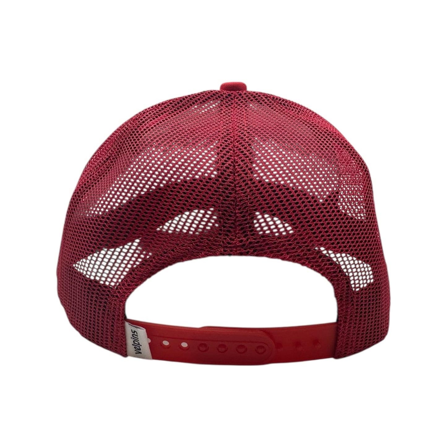 Red mesh trucker cap on a white background