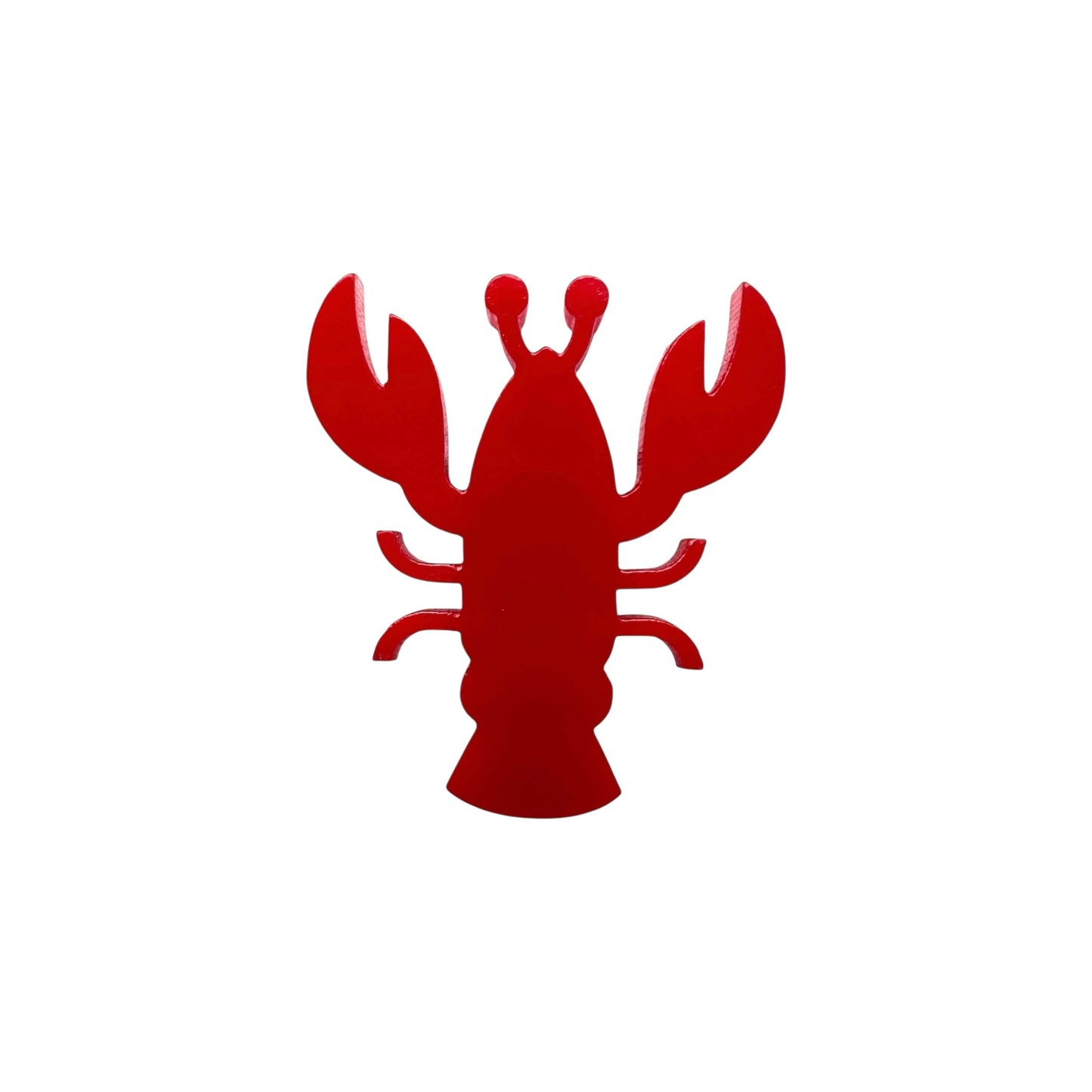 Red silhouette pin of a lobster on a white background