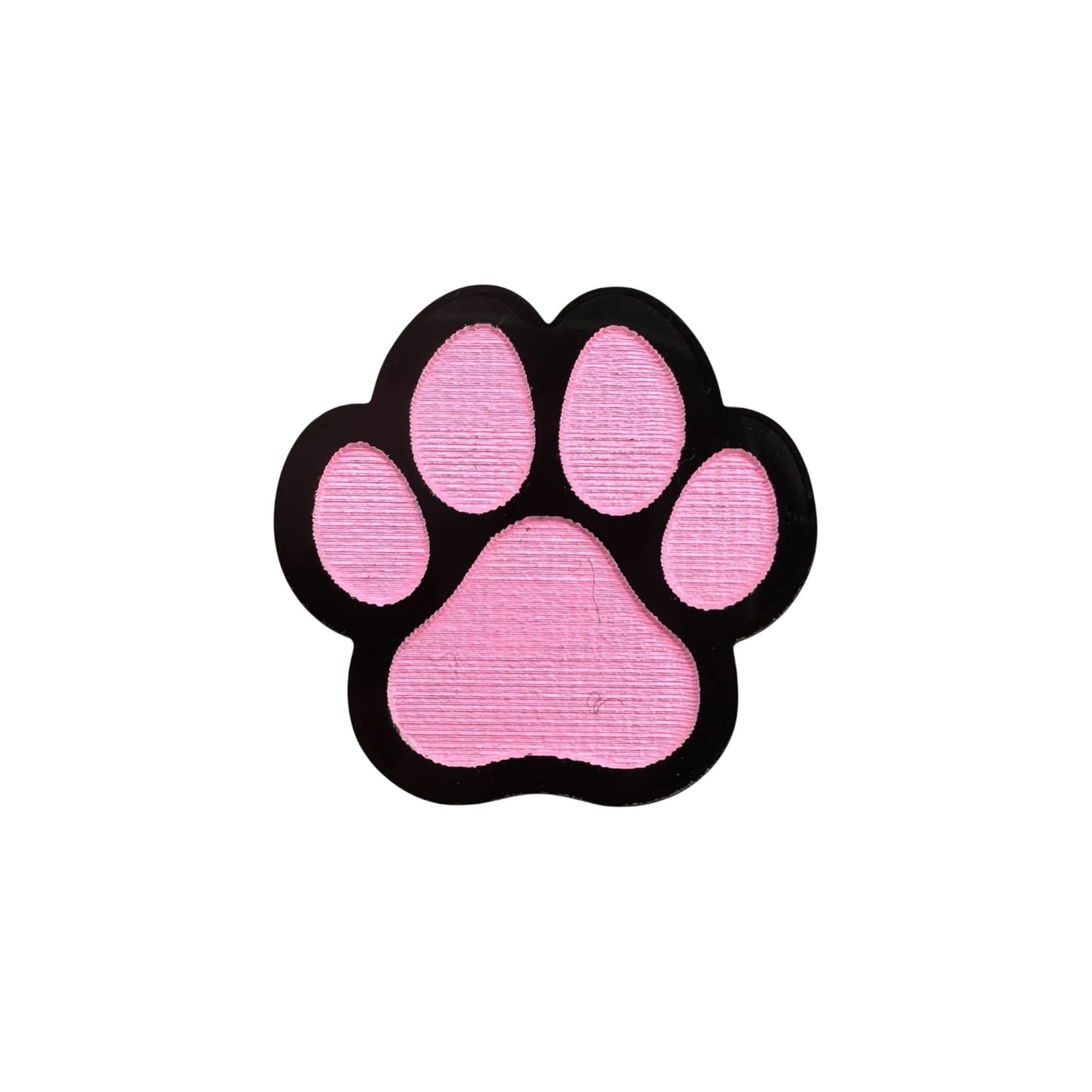 Black and Pink paw print designed pin on a white background