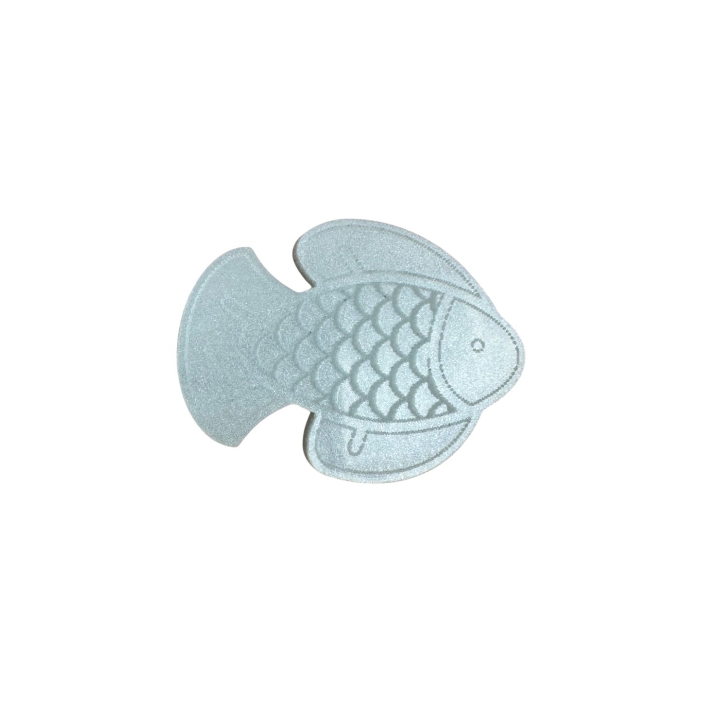 Light blue fish pin on a white background