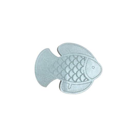 Light blue fish pin on a white background