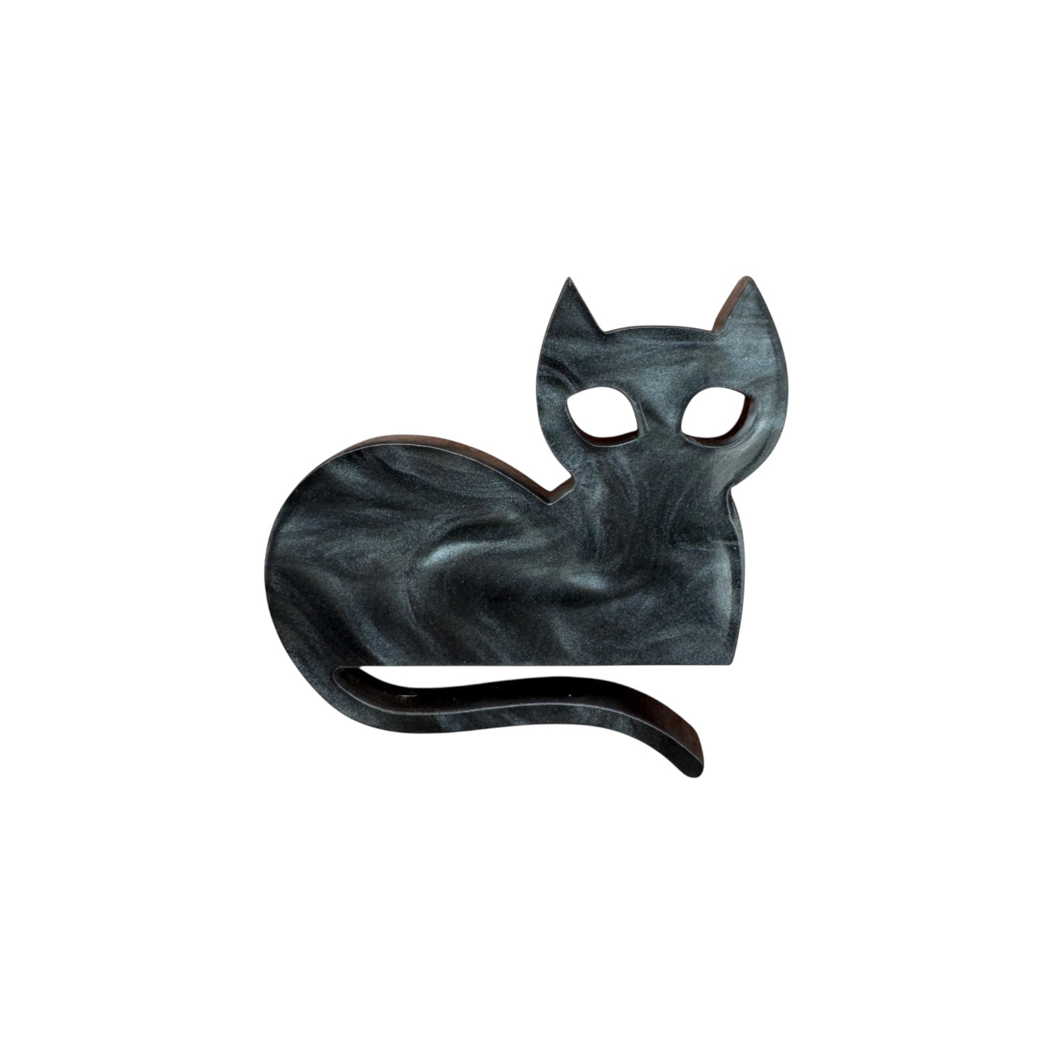 Black cat-shaped pin on a white background

