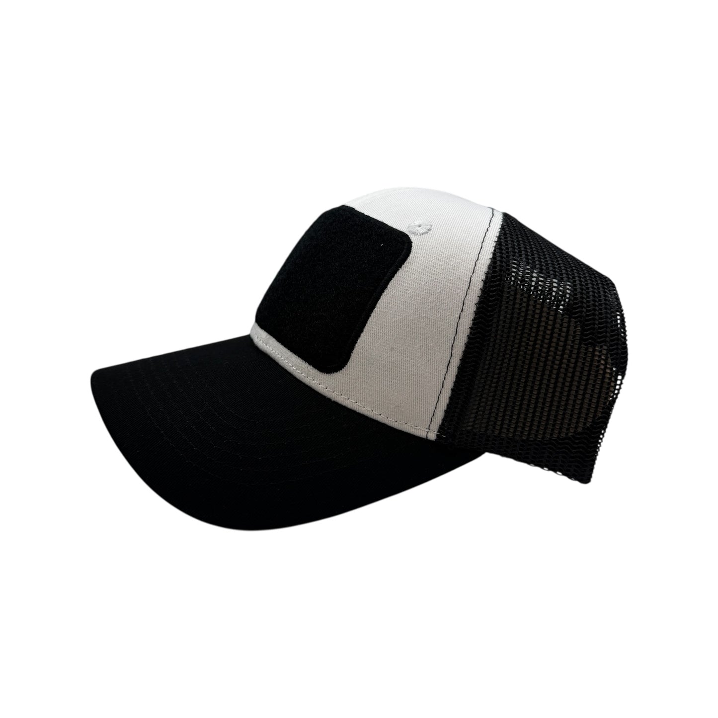 Black and white trucker cap on a white background