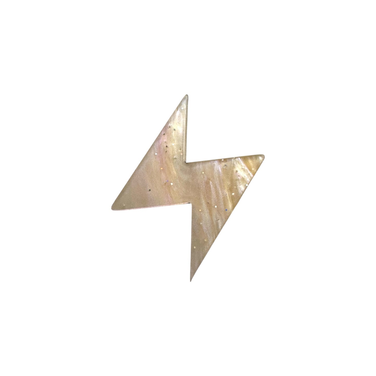 gold lightening bolt pin on a white background

