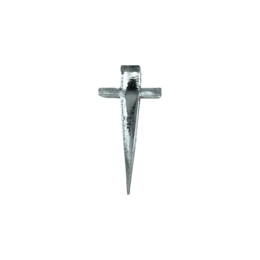 Silver cross pin on a white background

