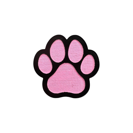 Black and Pink paw print designed pin on a white background