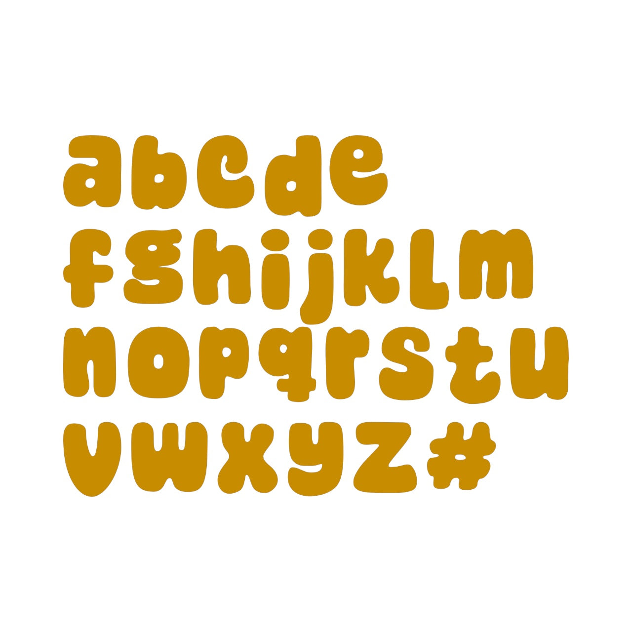 Gold alphabet letters and symbols on a white background